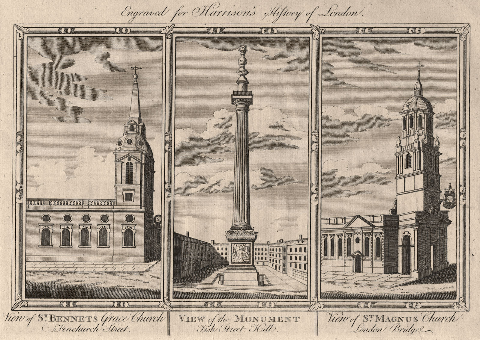 WREN CITY CHURCHES St Benet Gracechurch. The Monument. St Magnus the Martyr 1776